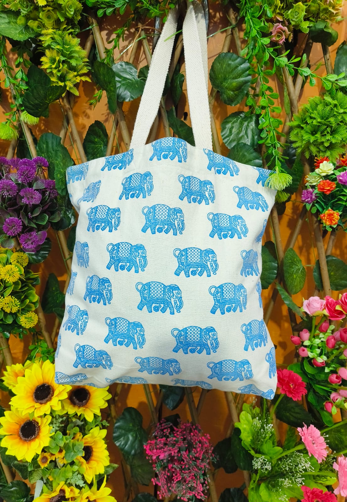 Ethnic Elephant Prints Canvas Fabric Bag