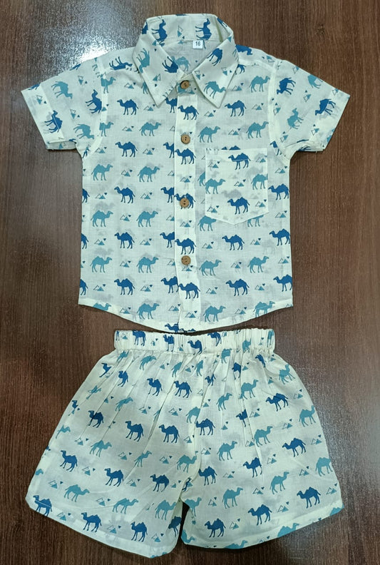 Boy's Camel multi Color Print Co-Ord Set