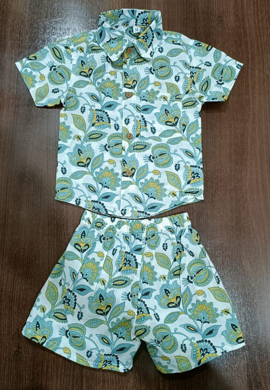Boy's Sage-Green Floral Print Co-Ord Set