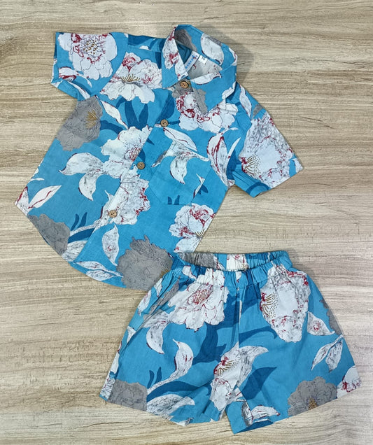 Boy's Turquoise Floral  Print Co-Ord Set