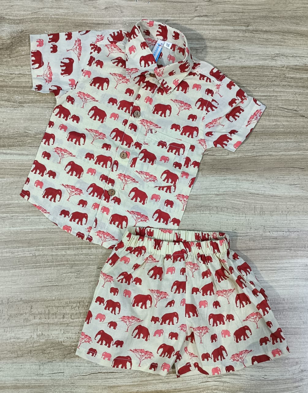Boy's Ethnic Maroon Elephant Print Co-Ord Set