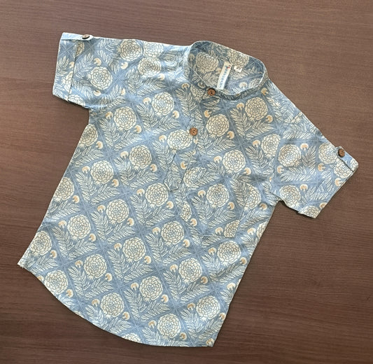 Boy's Floral Printed Half-Sleeves Kurta