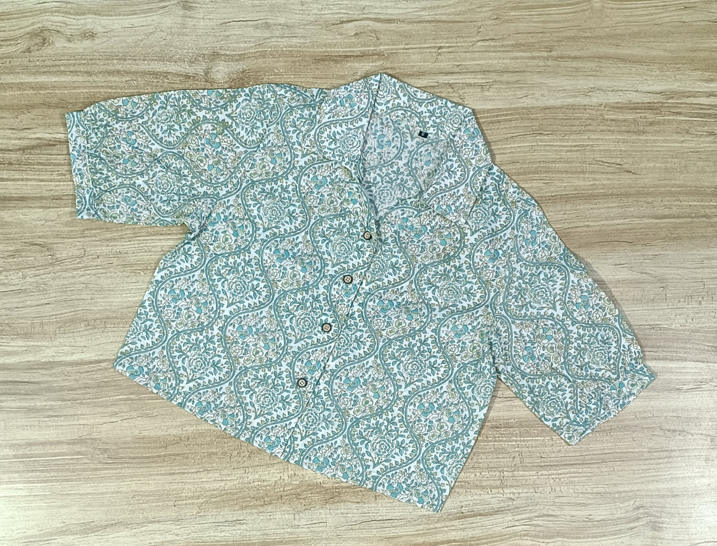 Women's Sage-Green Leaf Printed Cotton Crop-Top