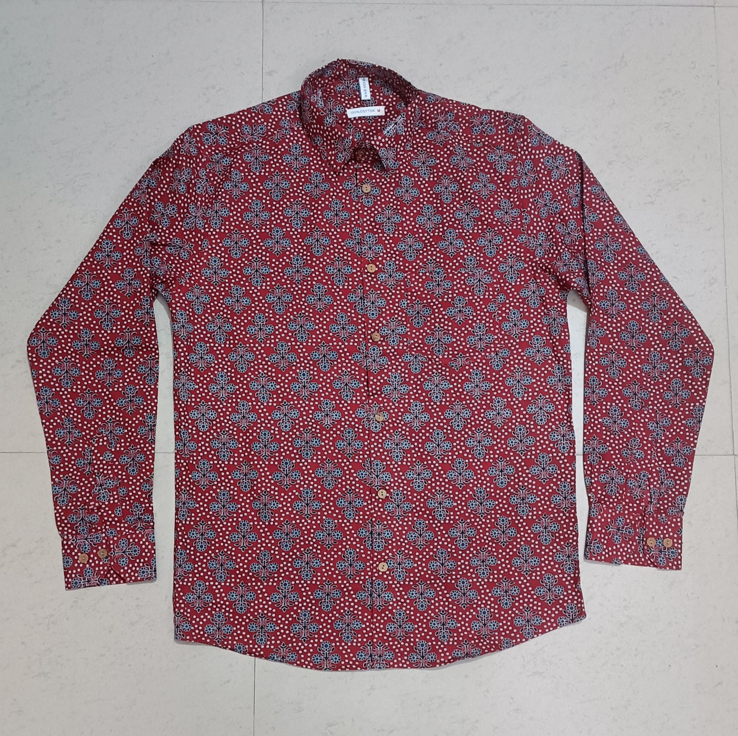 Men's Ethnic Wine Floral Printed Full-Sleeves Shirts