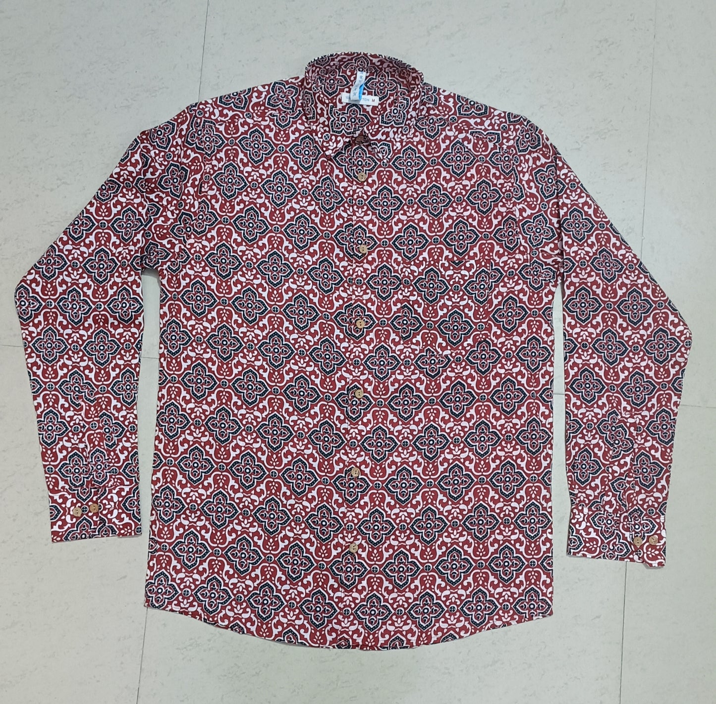 Men's Ethnic Geometric Ajrakh Printed Full-Sleeves Shirts