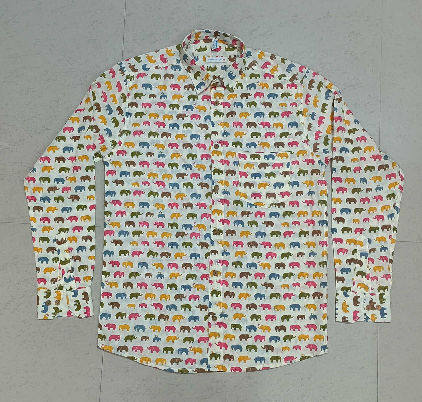 Men's Elephant Multi Color Printed Full-Sleeves Shirts