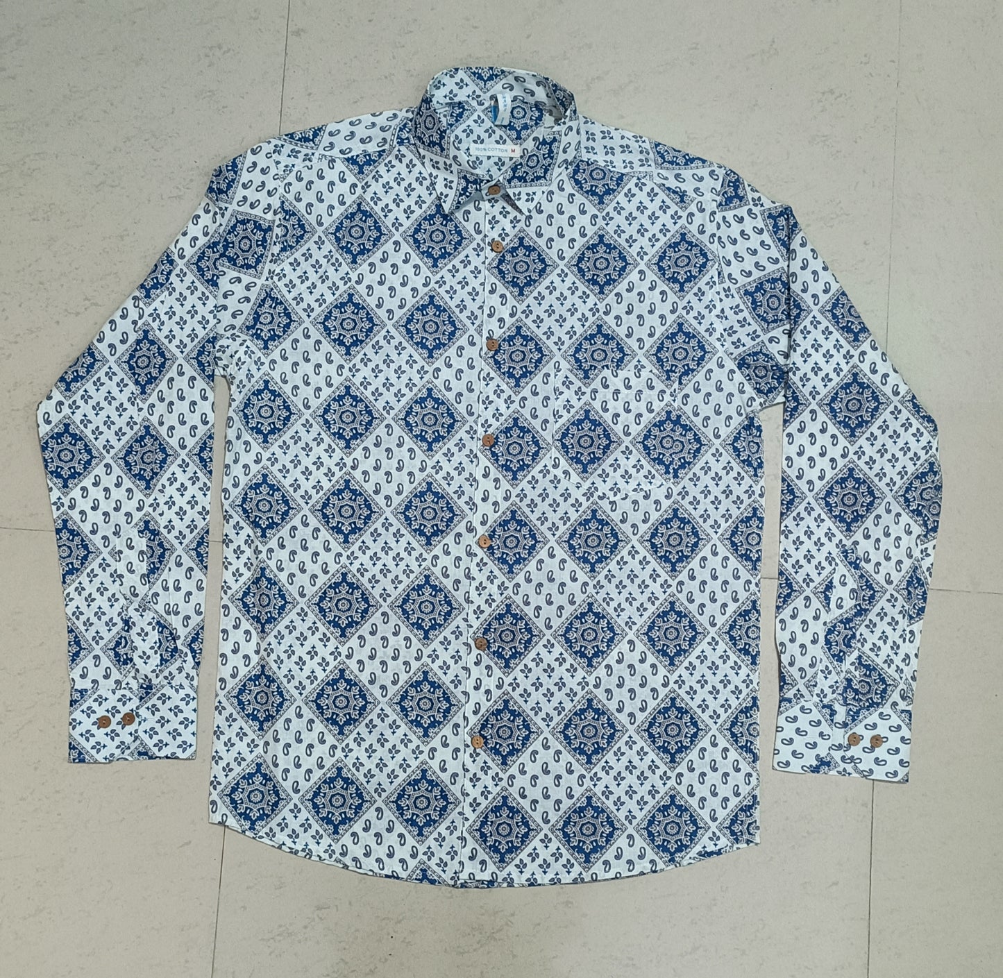 Men's Ethnic Geometric Printed Full-Sleeves Shirts