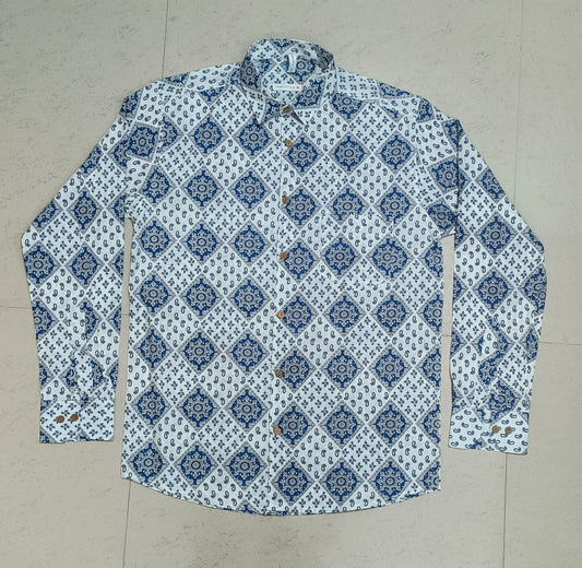 Men's Ethnic Geometric Printed Full-Sleeves Shirts