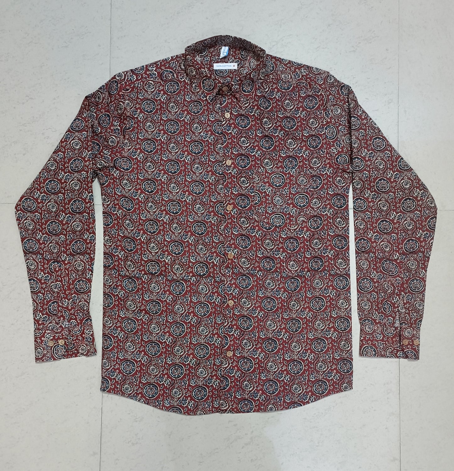 Men's Ethnic Motif Maroon Color Printed Full-Sleeves Shirts