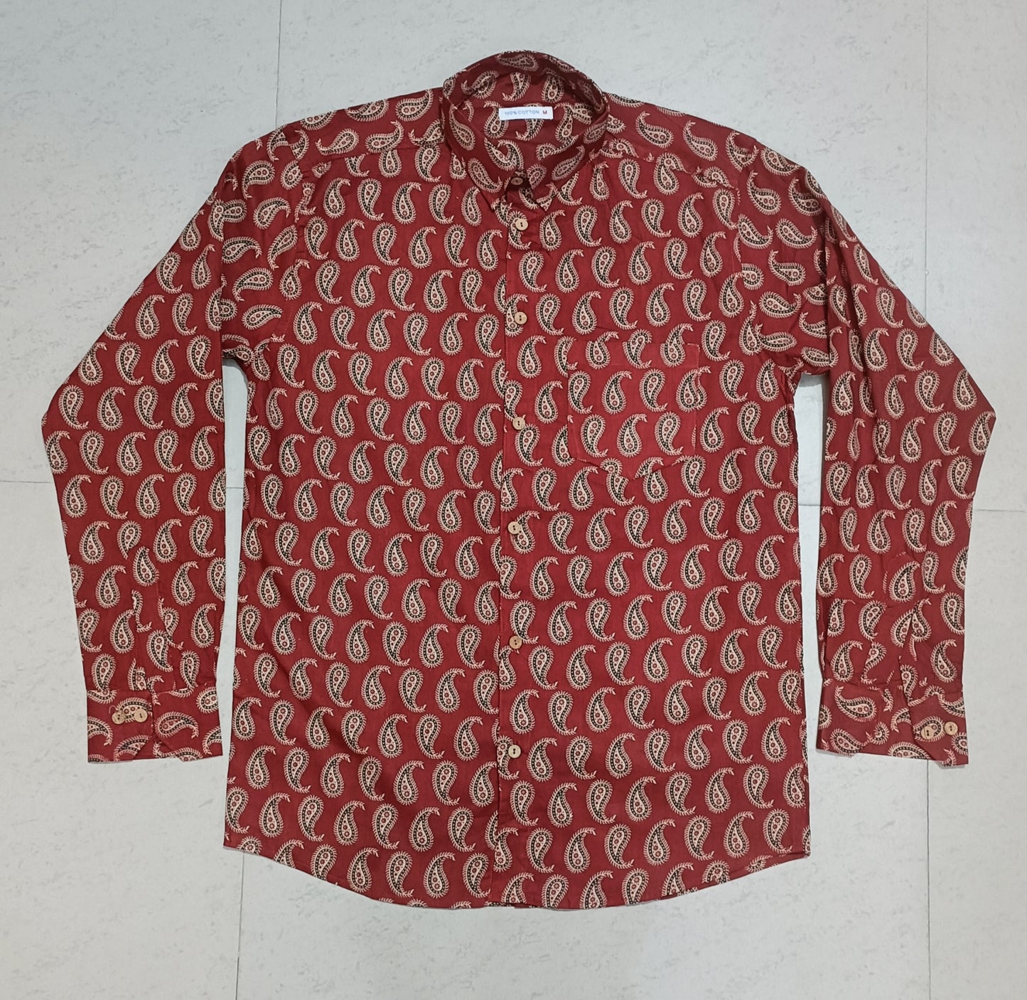 Men's Ethnic Red Paisley Color Printed Full-Sleeves Shirts