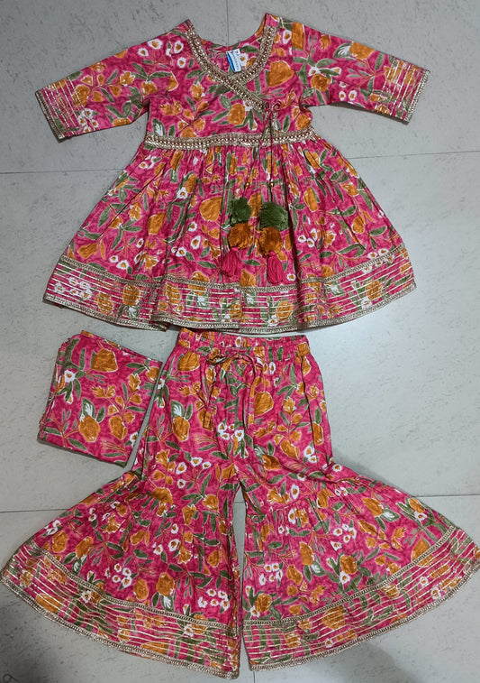 Angrakha Dress & Sharara Set With Dupatta 3pcs Set for Girls