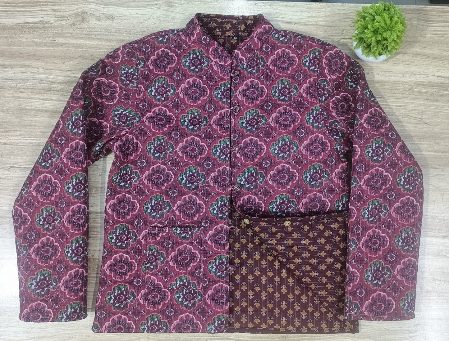 Ajrakh Printed Pink and Maroon Color Reversible Jacket for Women